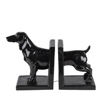 Clayre & Eef Boekensteunen Set van 2 Hond 25x9x15 cm Zwart Kunststof Boekenhouders Zwart Boekenhouders