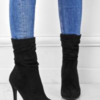 Apricot Suedette Slouchy Boots - Pointed Toe Stiletto High Heels Black / US8