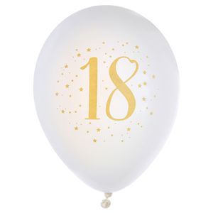 Verjaardag leeftijd ballonnen 18 jaar - 8x - wit/goud - 23 cm - Feestartikelen/versieringen