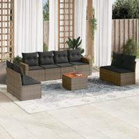 9-delige Loungeset met kussens poly rattan grijs