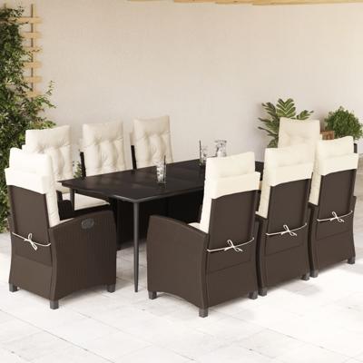 9-delige Tuinset met kussens poly rattan bruin