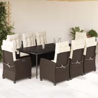 9-delige Tuinset met kussens poly rattan bruin