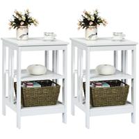 Set van 2 Nachtkastje Bijzettafel 3 Niveaus Banktafel voor Slaapkamer Woonkamer 40 x 40 x 61 cm (II-vormig Wit)