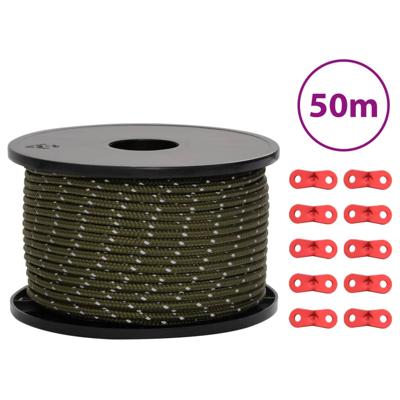 VidaXL Tentscheerlijn met reflecterende strips en spanners 50 m 5 mm
