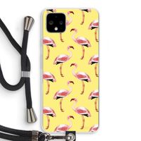 Flamingo's geel: Pixel 4 XL Transparant Hoesje met koord