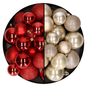 Kerstballen 60x stuks - mix rood/champagne - 4-5-6 cm - kunststof