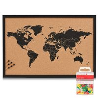 Prikbord wereldkaart met 40x punaises gekleurd - 60 x 40 cm - kurk   -