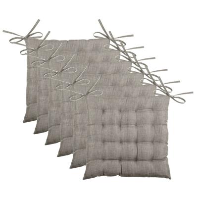 Stof Textile stoelkussen BEA - 6x - beige - 40 x 40 x 4 cm - touwtjes sluiting - binnen/buiten