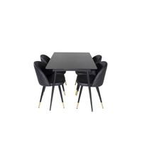 SilarBLExt eethoek eetkamertafel uitschuifbare tafel lengte cm 120 / 160 zwart en 4 Velvet eetkamerstal PU kunstleer