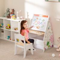 3-In-1 Kindertafel Kunstschildersezel en Krijtbord Kinderzitgroep met Magnetisch Bord Whiteboard Stoffen Mand en Boekenkast (Wit) 3-In-1 Kindertafel Kunstschildersezel en Krijtbord Kinderzitgroep met Magnetisch Bord Whiteboard Stoffen Mand en Boekenkast (Wit)