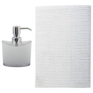 MSV badkamer droogloop mat - Bolzano - 40 x 60 cm - met bijpassend zeeppompje - wit - Badmatjes