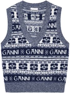 GANNI débardeur à logo en intarsia - Bleu