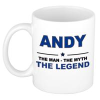 Andy cadeau mok - man myth legend - naam koffiemok / beker - wit en blauw - 300 ml