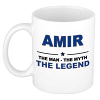 Amir cadeau mok - man myth legend - naam koffiemok / beker - wit en blauw - 300 ml
