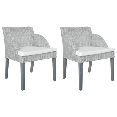 Eetkamerstoelen 2 st met kussens natuurlijk rattan grijs