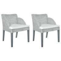 Eetkamerstoelen 2 st met kussens natuurlijk rattan grijs