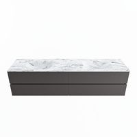 MONDIAZ VICA-DLUX 200cm badmeubel onderkast Dark grey 4 lades. Inbouw wastafel CLOUD dubbel zonder kraangat, kleur Glace.