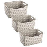 Opbergmand/kastmandje - 3x stuks - 18 liter - beige - kunststof - 29 x 39 x 19 cm