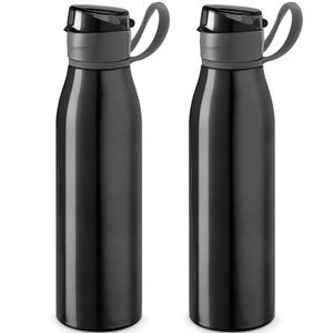 2x Stuks aluminium waterfles/drinkfles zwart met klepdop en handvat 650 ml