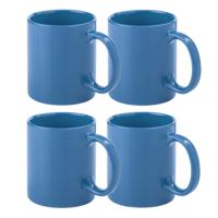 Koffie mokken/bekers - 4x - keramiek - glans - met oor - lichtblauw - 370 ml