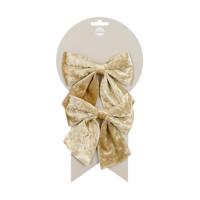 Decoratie strikken - 2x st - champagne - 12 x 13 cm - feeststrikjes