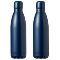Waterfles / drinkfles met schroefdop - 2x - mat blauw - 790 ml - RVS metaal Waterfles / drinkfles met schroefdop - 2x - mat blauw - 790 ml - RVS metaal