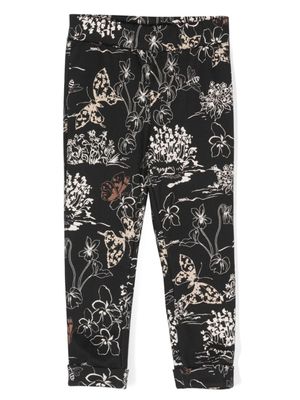 Monnalisa legging droit à imprimé végétal - Noir