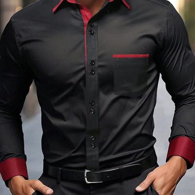 Bon&Bon Men's Khaki Casual Shirt - Long Sleeve Colorblock Polyester Black / XL