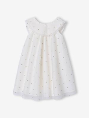 Uitlopende jurk voor meisjes, geborduurd tule wit