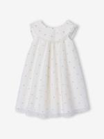 Uitlopende jurk voor meisjes, geborduurd tule wit