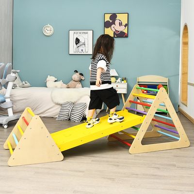 3 in 1 Klimspeelgoedset voor Peuters Klimdriehoek & Ladder & Glijbaan Klimrek Kleurrijk