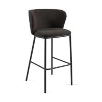 Kave Home Ciselia barkruk H75 bouclé Zwart poot zwart