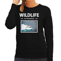 Ijsbeer sweater / trui met dieren foto wildlife of the world zwart voor dames - thumbnail