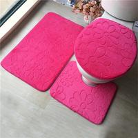 2 sets driedelige set Flanel anti-slip keuken bad toilet tapijt mat wasbaar tapijt (Rose rode bloem)