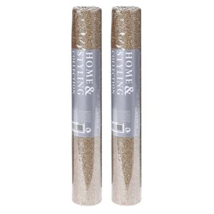 2x stuks decoratie stof/tafellopers champagne glitter 28 x 250 cm - Feesttafelkleden
