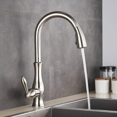 Gouden Keukenkraan met Uittrekbare Spuiter - Messing | Warm & Koud Water