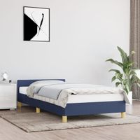 Bedframe met hoofdeinde stof blauw 90x190 cm - thumbnail