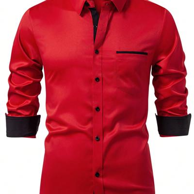 Bon&Bon Men's Dark Grey Long Sleeve Pocket Casual Shirt | Regular Fit Red / XL