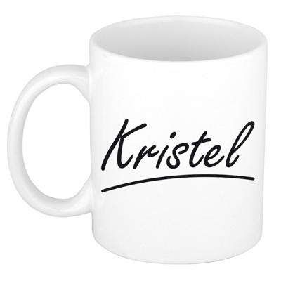 Kristel Naam koffiemok - beker - met sierlijke letters - wit - 300 ml - Cadeau - Dames