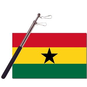 Landen vlag Ghana - 90 x 150 cm - met compacte draagbare telescoop vlaggenstok - supporters