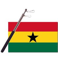 Landen vlag Ghana - 90 x 150 cm - met compacte draagbare telescoop vlaggenstok - supporters - thumbnail