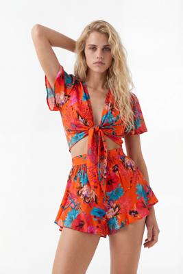 Korte broekrok met koraal - ORANGE - L