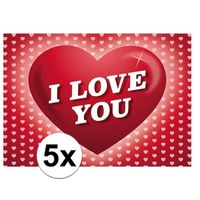 5x Romantische ansichtkaart / Valentijnskaart met hartjes   -