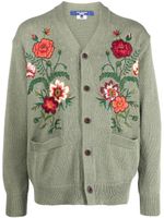 Junya Watanabe MAN floral-embroidered V-neck cardigan - Vert - thumbnail