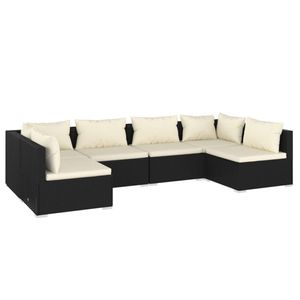 vidaXL 6-delige Loungeset met kussens poly rattan zwart