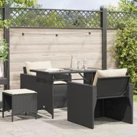 4-delige Loungeset met kussens poly rattan zwart - thumbnail