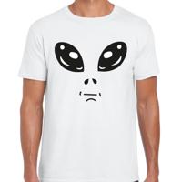 Verkleed T-shirt heren - wit - Alien / buitenaards wezen gezicht - Carnaval