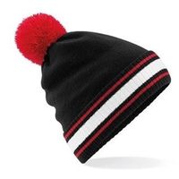 Zwart/rood met witte beanie muts met pompon voor heren   -