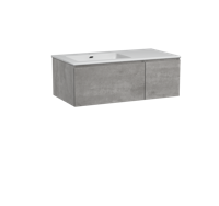 Storke Edge zwevend badmeubel 100 x 52 cm beton donkergrijs met Diva asymmetrisch linkse wastafel in glanzend composiet marmer