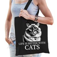 Cadeau tas voor kattenliefhebbers - zwart - Ragdoll kat/poes - katoen - 42 x 38 cm